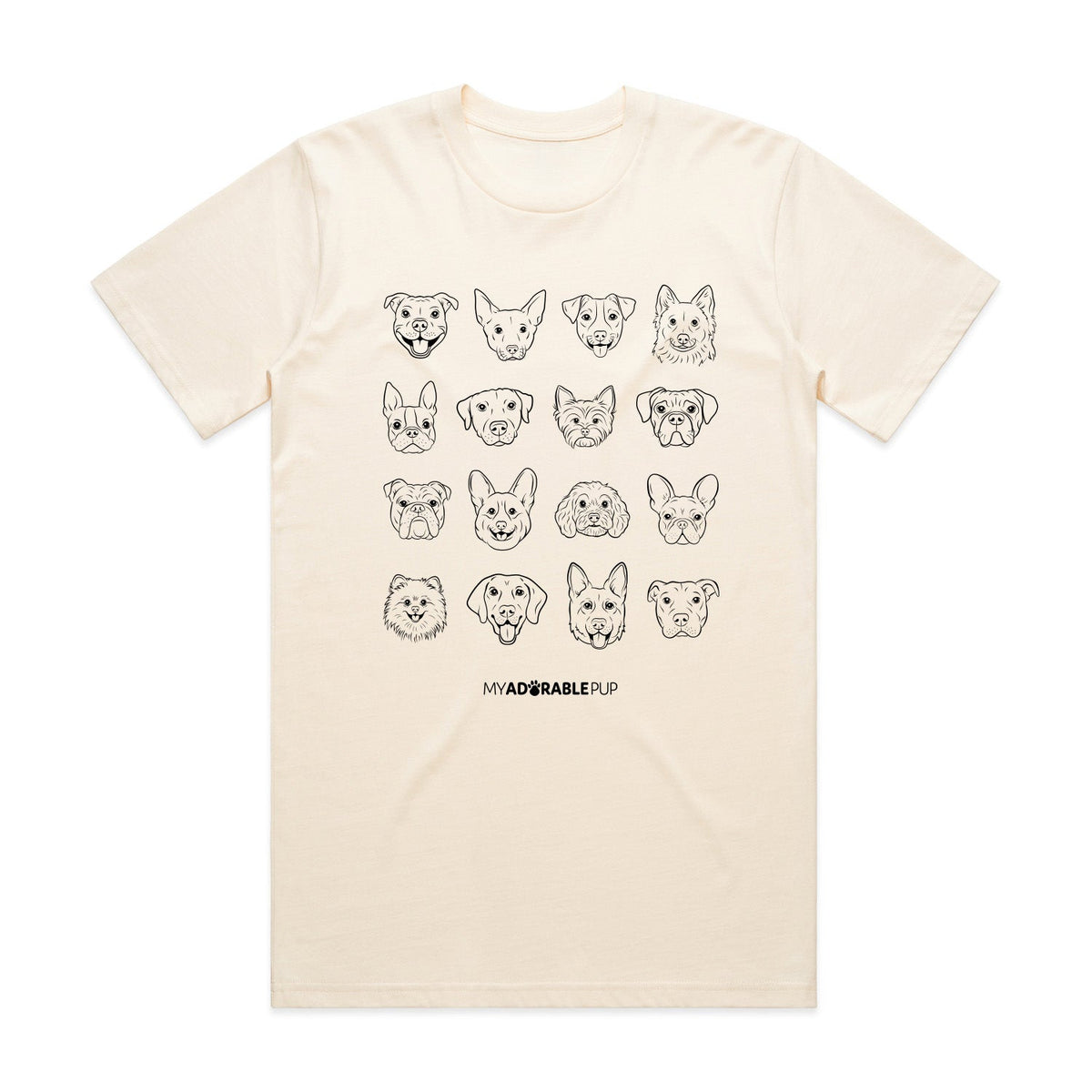 Natural dog face icon graphic T-shirt, crew neck short sleeve