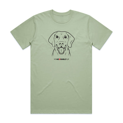 Personalized dog T-shirt, pistachio green with happy dog face graphic