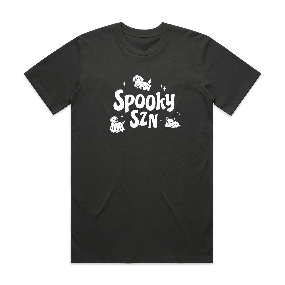 Coal black T-shirt with 'Spooky SZN' ghost graphic